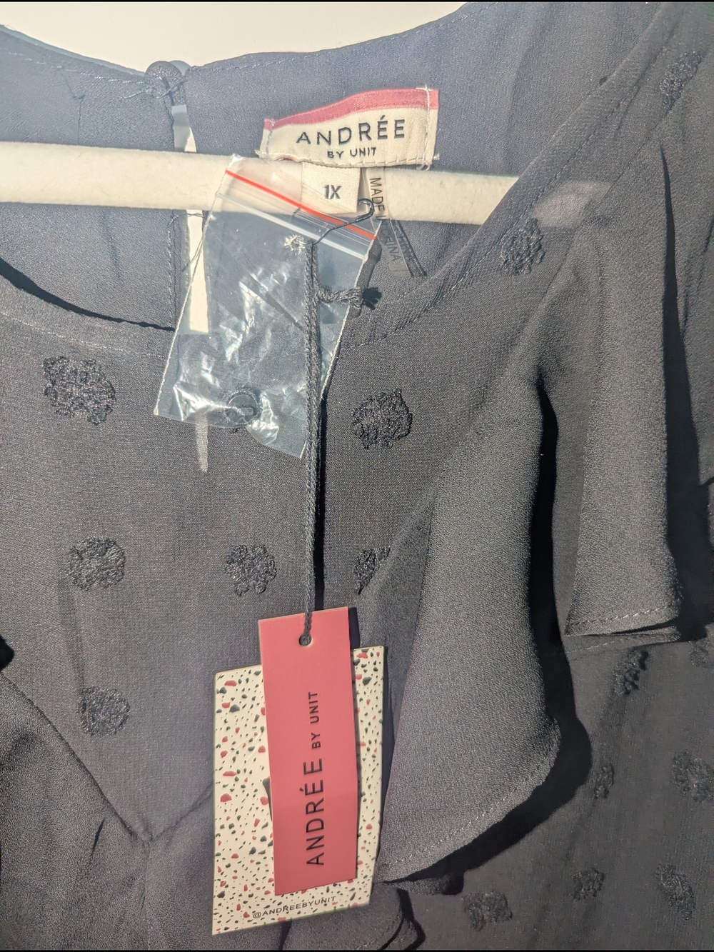 ANDREE BY UNIT Black Ruffle V-Neck Sheer Blouse - Picture 2 of 4